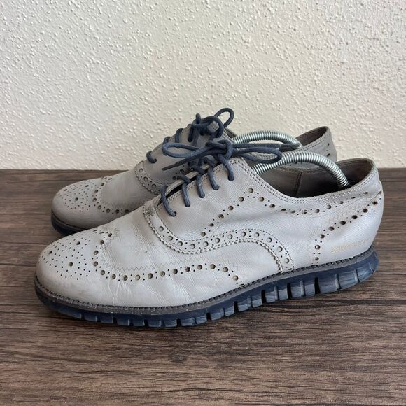Cole Haan Zerogrand Wingtip Oxfords Harbor Mist Grey Leather Mens 10.5 W C20754 - Picture 4 of 9